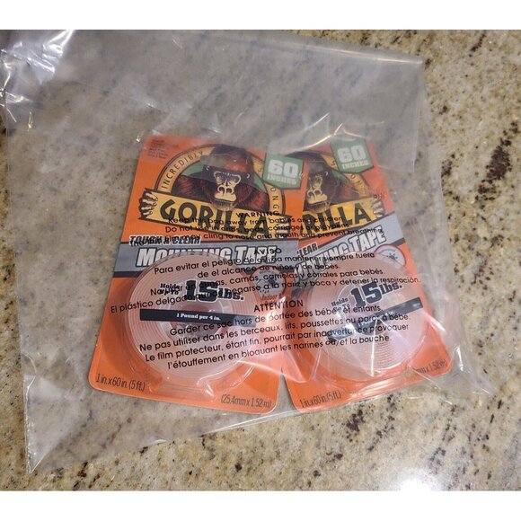 (2) Gorilla Tough & Clear Double Sided Mounting Tape Weatherproof 1" x 60" Clear - Picture 7 of 7